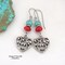 Turquoise Red Coral Pewter Filigree Heart Earrings, Sundance Southwest Style, Valentine Jewelry Gifts for Wife-Mom-Girlfriend product 3